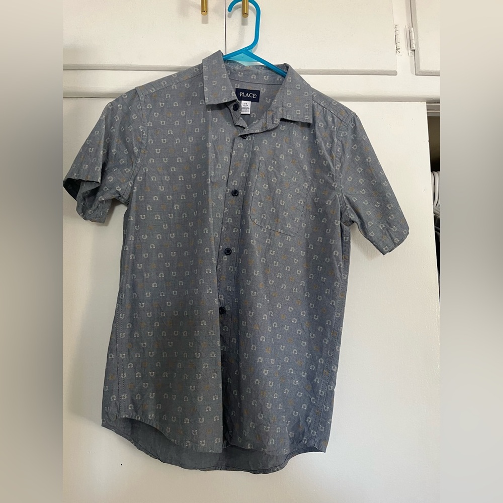 The Children’s Place Gray Patterned Short Sleeve Shirt Boys
